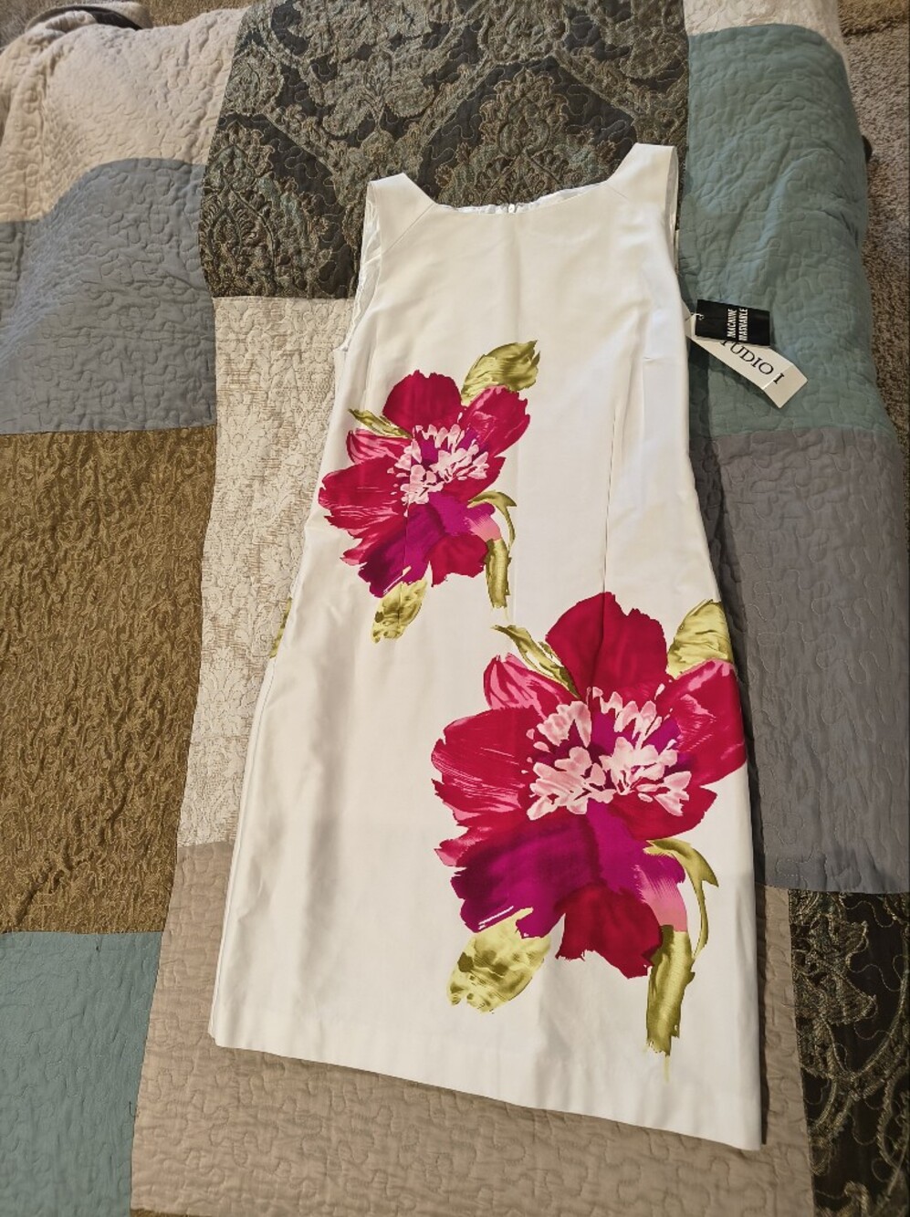 Studio I White Midi Dress with Fuchsia Floral Print